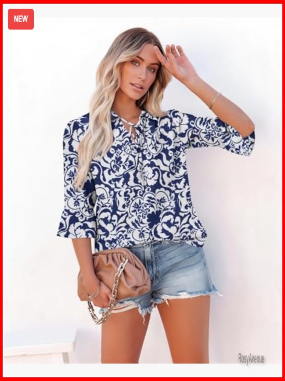 3/4 Sleeve Ruffle Polo Shirt Floral Tie Front Blouse Business Casual Top - Picture 2 of 4
